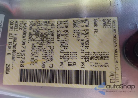 2013 Nissan Frontier Sv z USA, uszkodzony, nr VIN 1N6AD0CW7DN755788